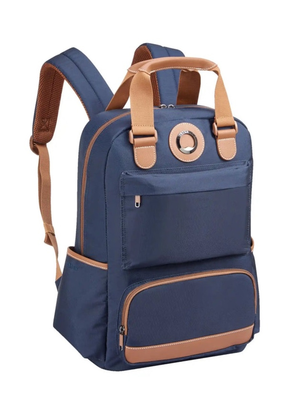NWT Delsey Travel Laptop Backpack in navy with Tan Trim